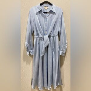 Michael Kors Blue Striped Long Sleeve Dress